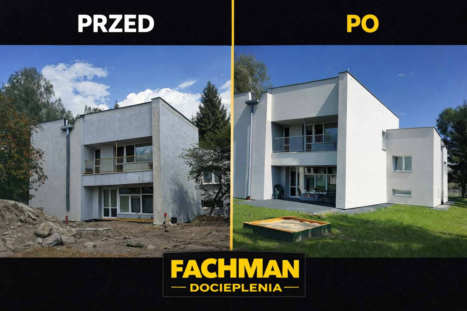 Realizacja docieplenia nowoczesnej willi - przed i po