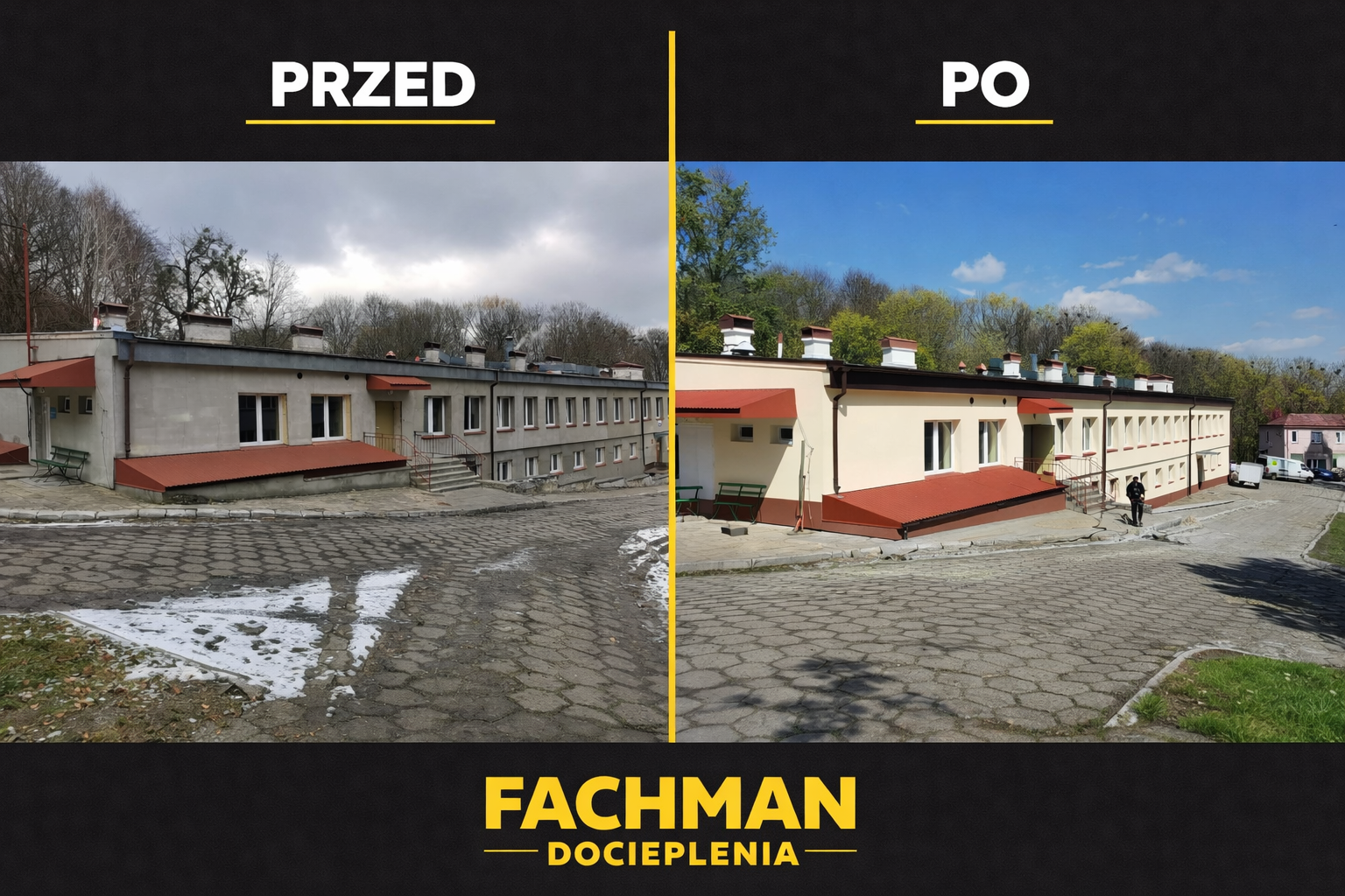 Realizacja docieplenia budynku parterowego - przed i po