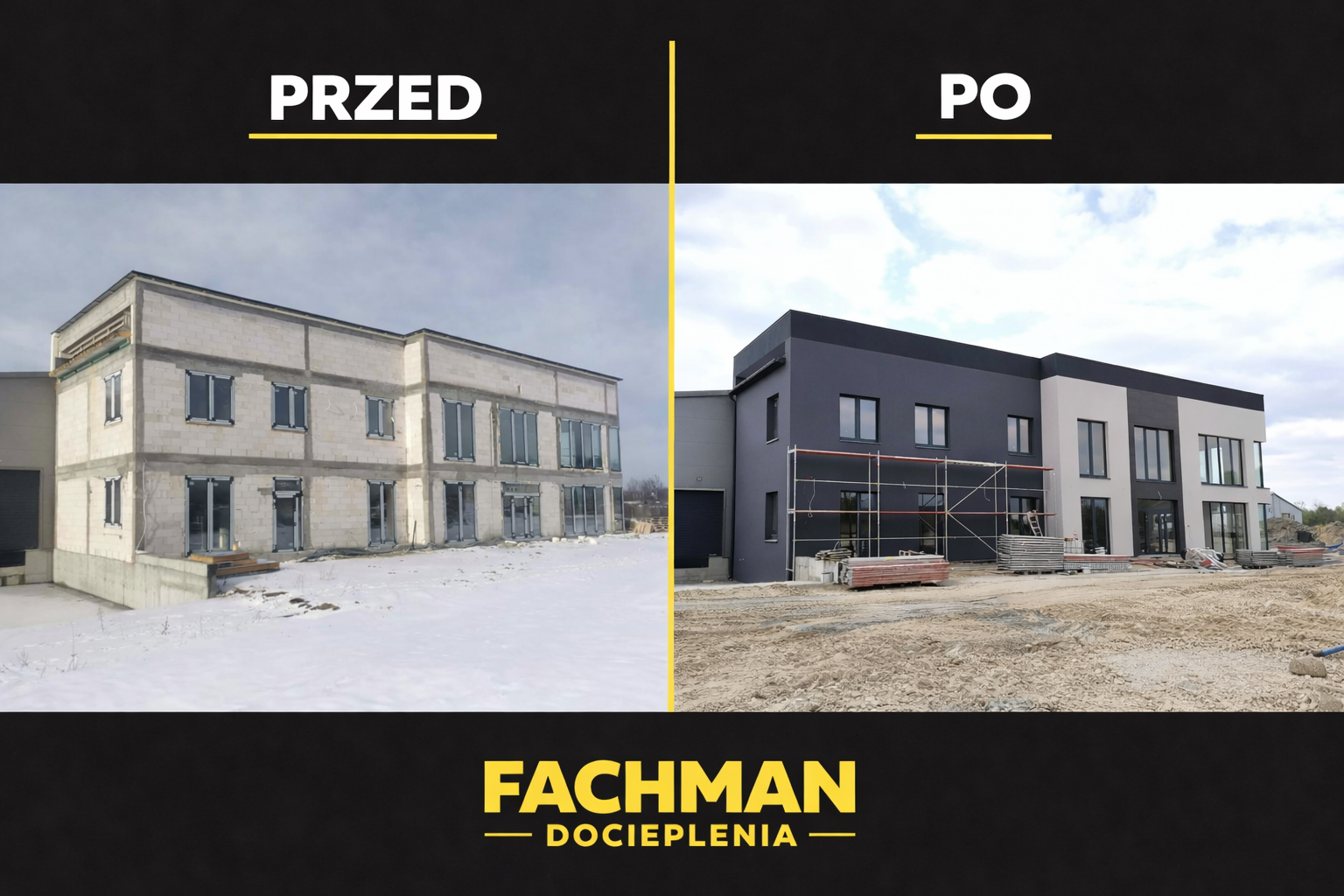 Realizacja docieplenia budynku komercyjnego - przed i po