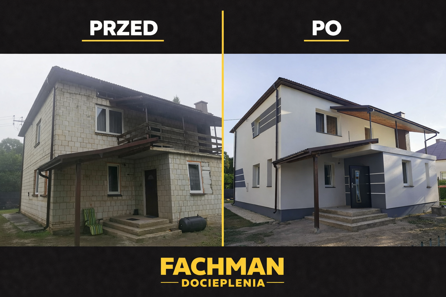 Realizacja docieplenia domu z tarasem - przed i po